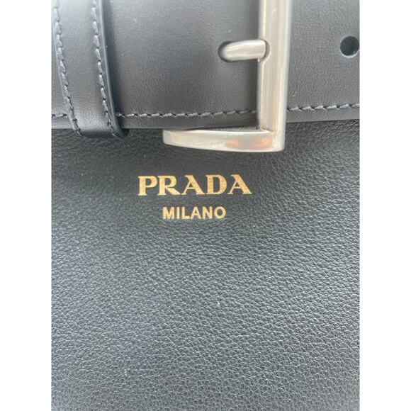 $6100 NEW PRADA LARGE BLACK LEATHER BUCKLE SHOULDER TOTE BAG AUTHENTIC - Picture 6 of 16